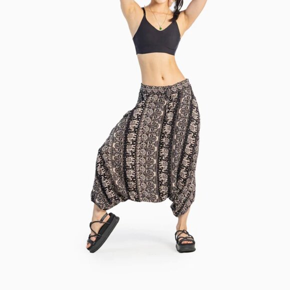Buddha Pants Womens Elastic Drawstring Boho Hippie Lotus O.G. Harem Pants Black - Picture 5 of 16